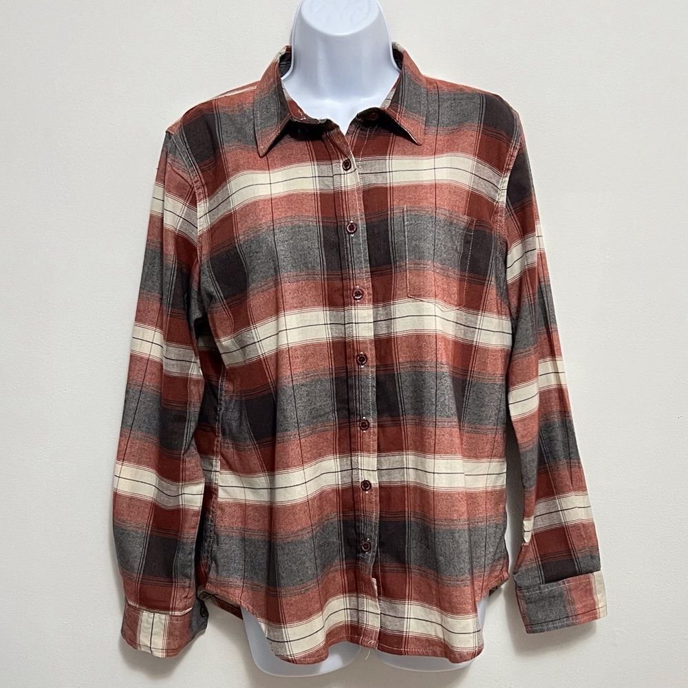 Weatherproof Rust Red, Cream & Gray Plaid Button-Down Shirt